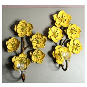 Pier 1 Yellow Floral Wall Hooks Decorative Metal with Faceted Knobs